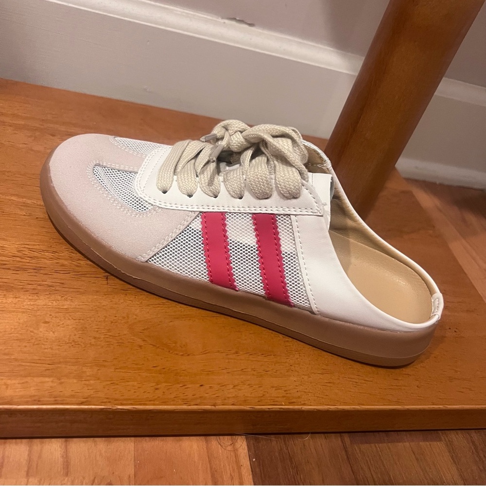 Women's White and Red Stripe Slip-On Sneakers